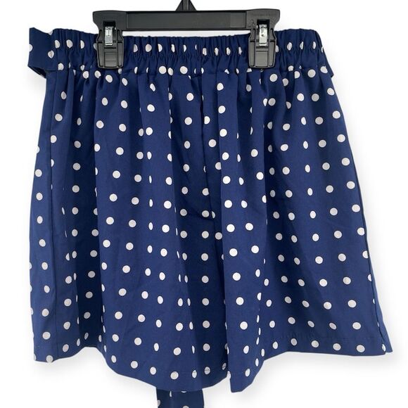 Zara Navy Blue Polka Dot Skort Size M – Pleated Front, Tie Belt, Lightweight - Picture 2 of 9